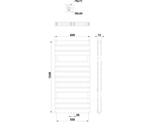 Technický nákres radiátoru s rozměry