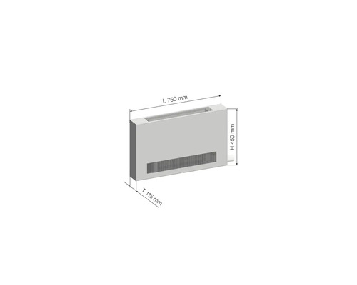 Rozměry radiátoru: délka 750 mm, výška 450 mm, hloubka 115 mm