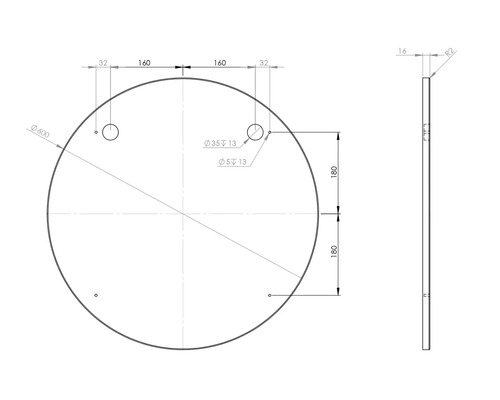 Technický výkres kulaté desky s rozměry