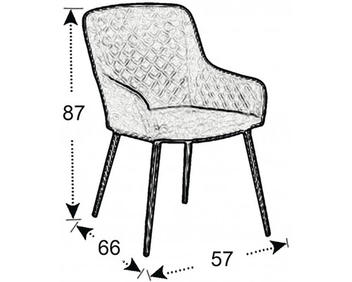 Obrázek židle s rozměry 87, 66 a 57.