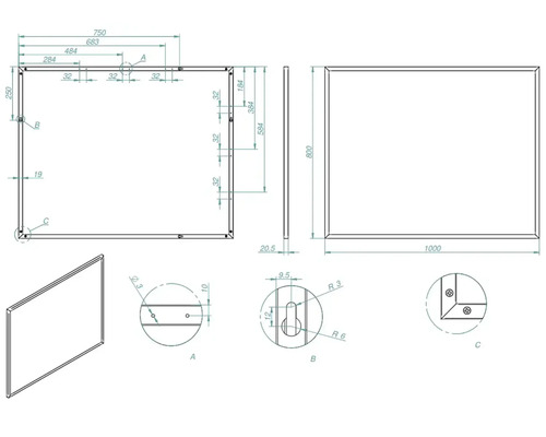 Technický nákres obdélníku s rozměry