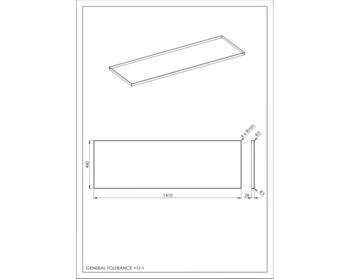 Technický nákres pracovní desky s rozměry