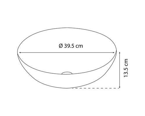 Nákres umyvadla na desku s rozměry průměr 39,5 cm a výška 13,5 cm