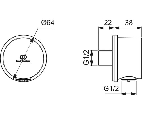 Technický nákres sifonové přípojky Ideal Standard s rozměry