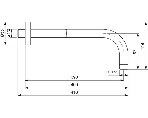 Technický nákres vodovodní baterie s rozměry