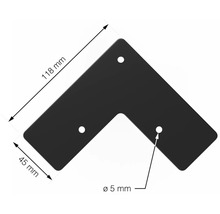 Úhelník o rozměrech 118 mm x 45 mm a třemi otvory o průměru 5 mm