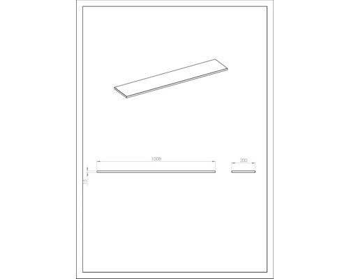 Technický nákres desky o rozměrech 1008 x 200 x 12 mm.