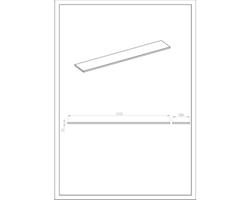 Technický výkres desky o rozměrech 1210 x 200 x 15 milimetrů