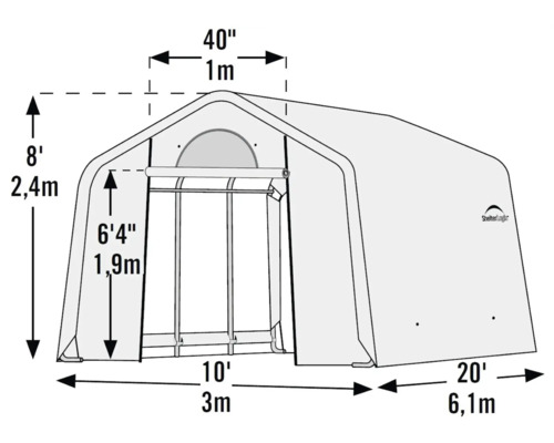 Ilustrace konstrukce úložného stanu s rozměry