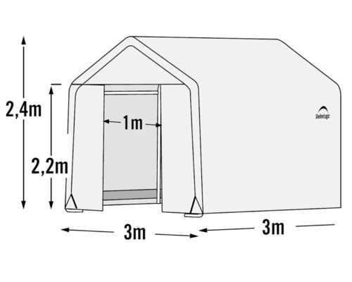 Skladovací stan ShelterLogic o rozměrech 3 metry x 3 metry a výšce 2,4 metru