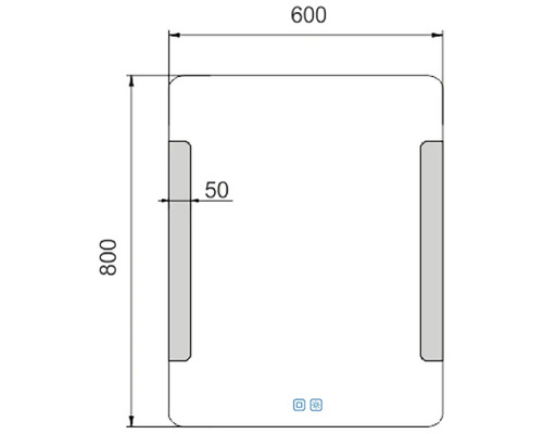 Technický výkres zrcadla o rozměrech 600 x 800 milimetrů