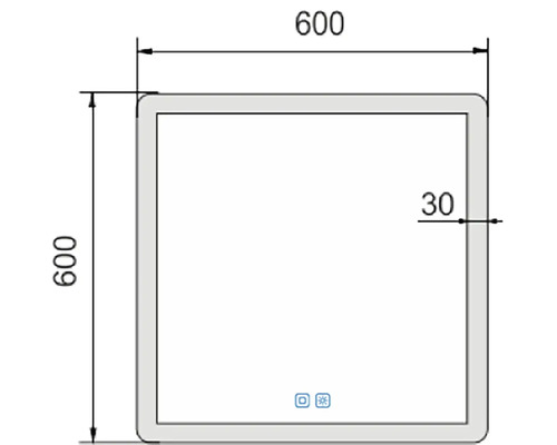 Technický výkres čtvercového objektu o rozměrech 600 x 600 a tloušťce 30.