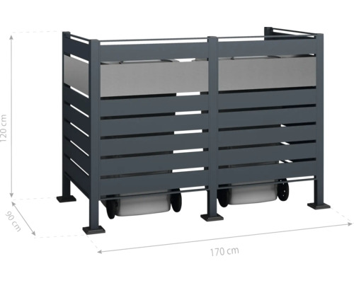 Kryt na popelnice pro dvě popelnice o rozměrech 170 x 90 x 120 cm