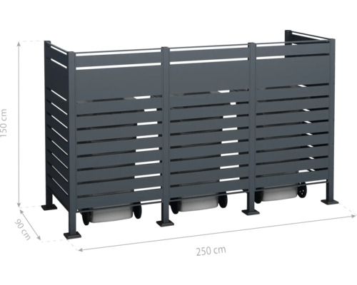 Box na popelnice o rozměrech 250 x 150 x 90 centimetrů