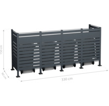 Kovový box na popelnice o rozměrech 150 x 330 x 90 centimetrů