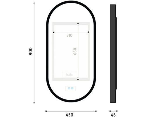 Rozměry zrcadla do koupelny, 900 x 450 x 45 mm
