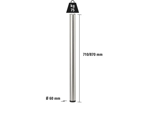 Kovová noha stolu, délka 710 až 870 mm, průměr 60 mm, maximální nosnost 75 kg