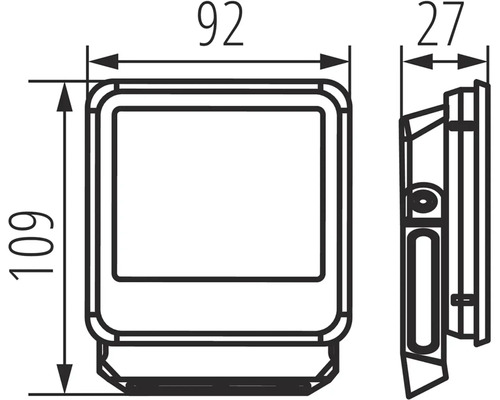 Technický nákres rozměrů poštovní schránky: 109 x 92 x 27 milimetrů