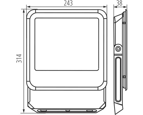 Technický nákres venkovního reflektoru s rozměry