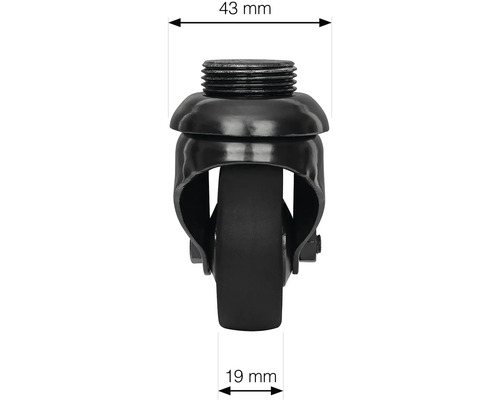 Nábytkové kolečko se závitem, průměr 19 mm, výška 43 mm