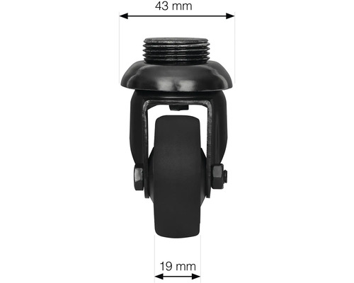 Nábytkové kolečko se závitem a rozměry 43 mm a 19 mm