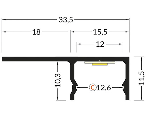 Technický výkres LED profilu s rozměry