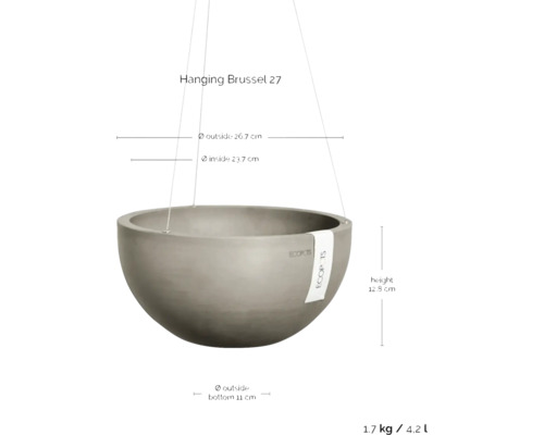 Závěsný květináč Brusel 27 s rozměry