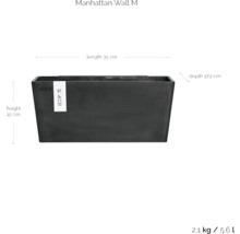 Květináč Manhattan Wall M o rozměrech výška 15 cm, délka 35 cm a hloubka 17,2 cm.