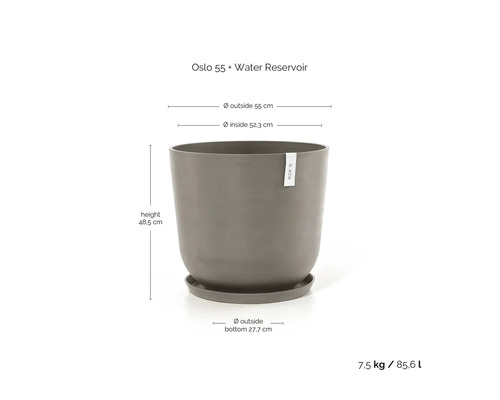 Květináč Oslo 55 s nádržkou na vodu, vnější průměr 55 cm a výška 48,5 cm