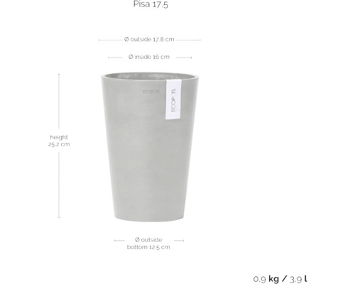 Květináč Pisa 17.5 s rozměry výšky a průměru