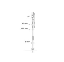 Technický výkres upevňovacího systému s rozměry 15 mm, 35,5 mm a 8 mm.