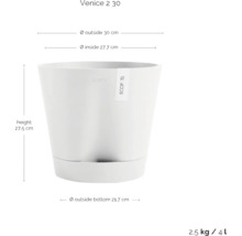 Květináč Venice 2 30 o rozměrech výška 27,5 cm, vnější průměr 30 cm, vnitřní průměr 27,7 cm a vnější průměr dna 21,7 cm