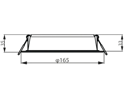 Technický výkres vestavného svítidla o rozměrech průměr 165 milimetrů a výška 35 milimetrů