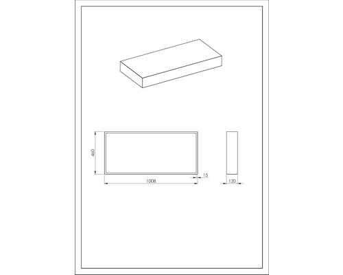 Technický nákres obdélníkového objektu o rozměrech 1008 x 460 x 120 milimetrů.