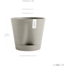 Květináč o rozměrech výška 27,5 cm, vnější průměr 30 cm a průměr dna 21,7 cm.