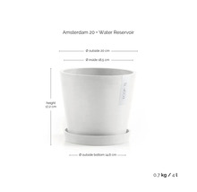 Květináč Amsterdam 20 s nádržkou na vodu a rozměry výška 17,2 cm, vnější průměr 20 cm, vnitřní průměr 18,5 cm, vnější průměr dna 14,6 cm