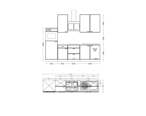 Plán kuchyně s rozměry pro plánování kuchyně