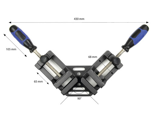 Rohová svěrka s držadly a rozměry