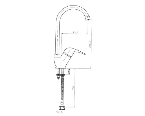 Technický výkres kuchyňské baterie s rozměry