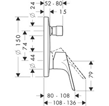 Technický nákres armatury s rozměry
