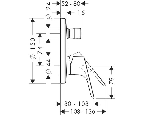 Technický nákres armatury s rozměry