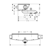 Technický výkres umyvadla s rozměry