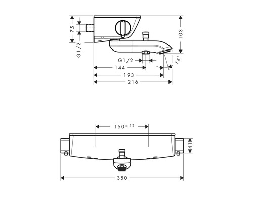 Technický výkres umyvadla s rozměry