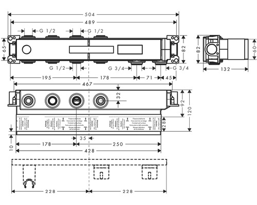 Technický výkres hrubé stavby tělesa baterie s rozměry.