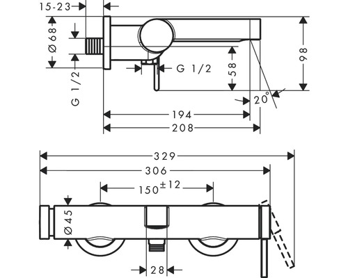 Technický nákres držáku na ručníky s rozměry
