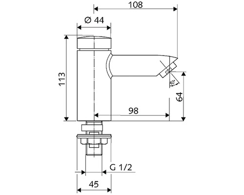 Technický nákres vodovodní baterie s rozměry