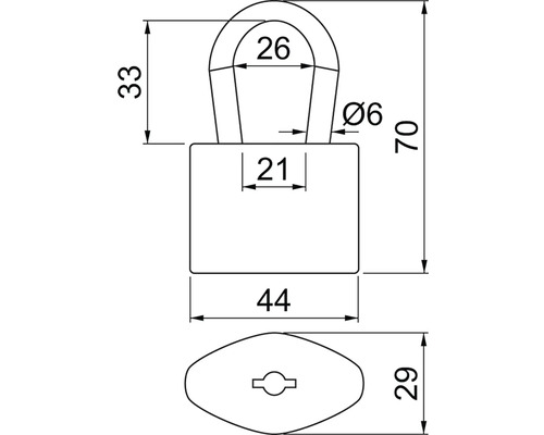 Technický výkres visacího zámku s rozměry