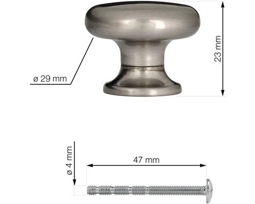 Knop skříňky se šroubem a rozměry