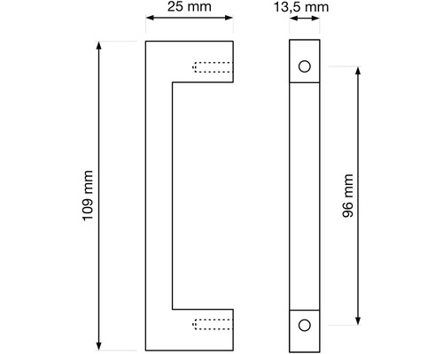 Technický nákres madla s rozměry