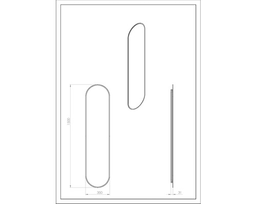 Technický nákres ohřívače ručníků o rozměrech 1500 x 350 x 31 mm.